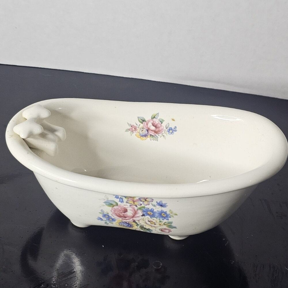 VB Athena Roses California Pottery Claw Foot Bath Tub Soap Dish Holder